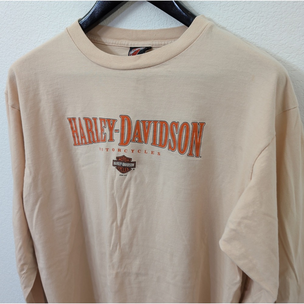 Harley-Davidson Jackson Hole Wyoming Long Sleeve Shirt Tan Mens 2XL XXL Cotton